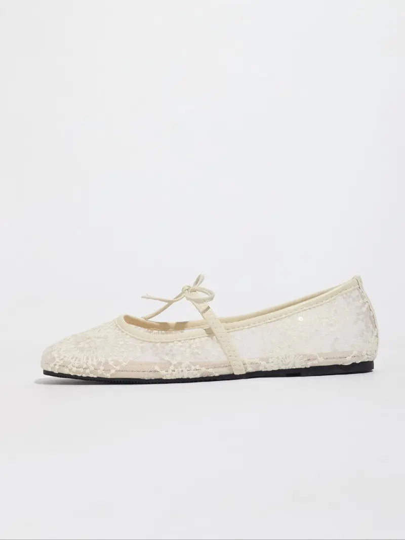 Embroidered Mesh Ballet Flats