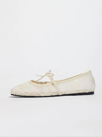 Embroidered Mesh Ballet Flats
