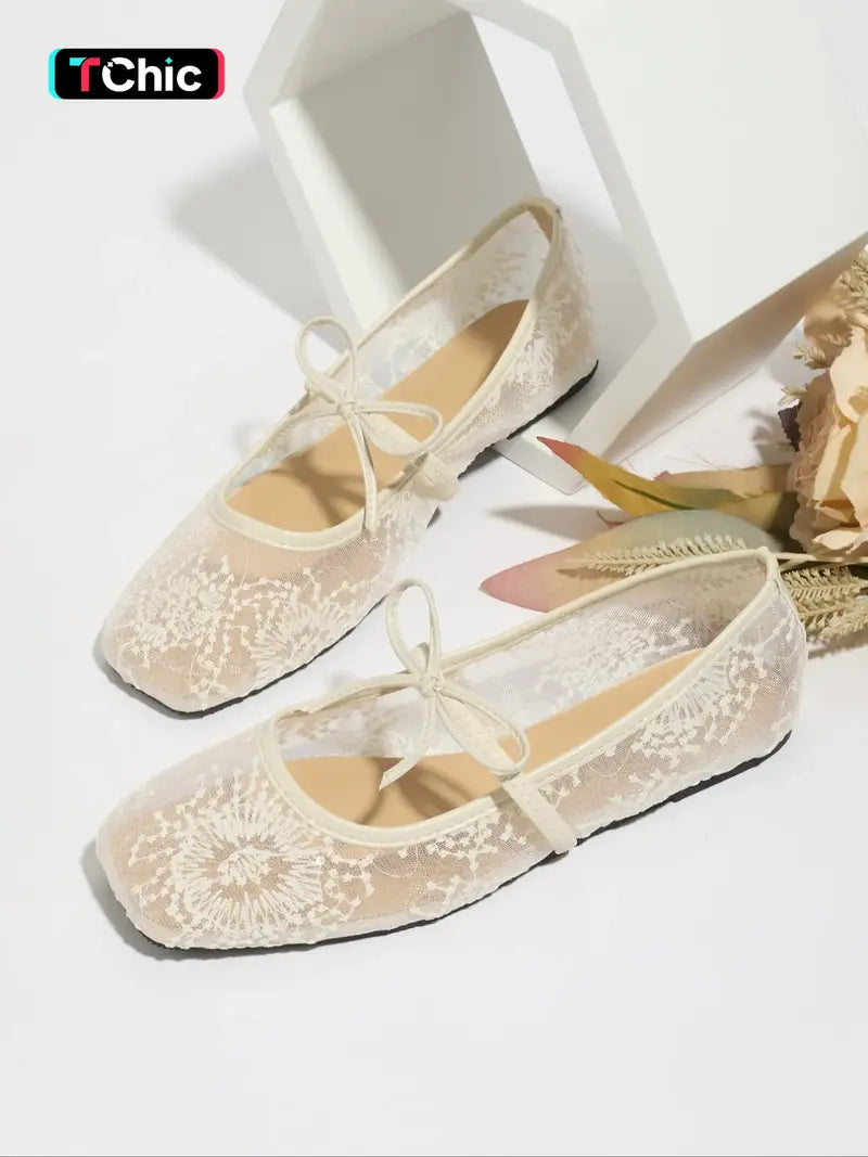 Embroidered Mesh Ballet Flats