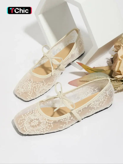 Embroidered Mesh Ballet Flats