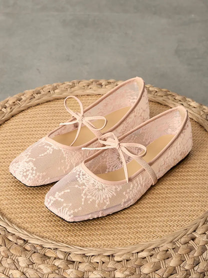 Embroidered Mesh Ballet Flats