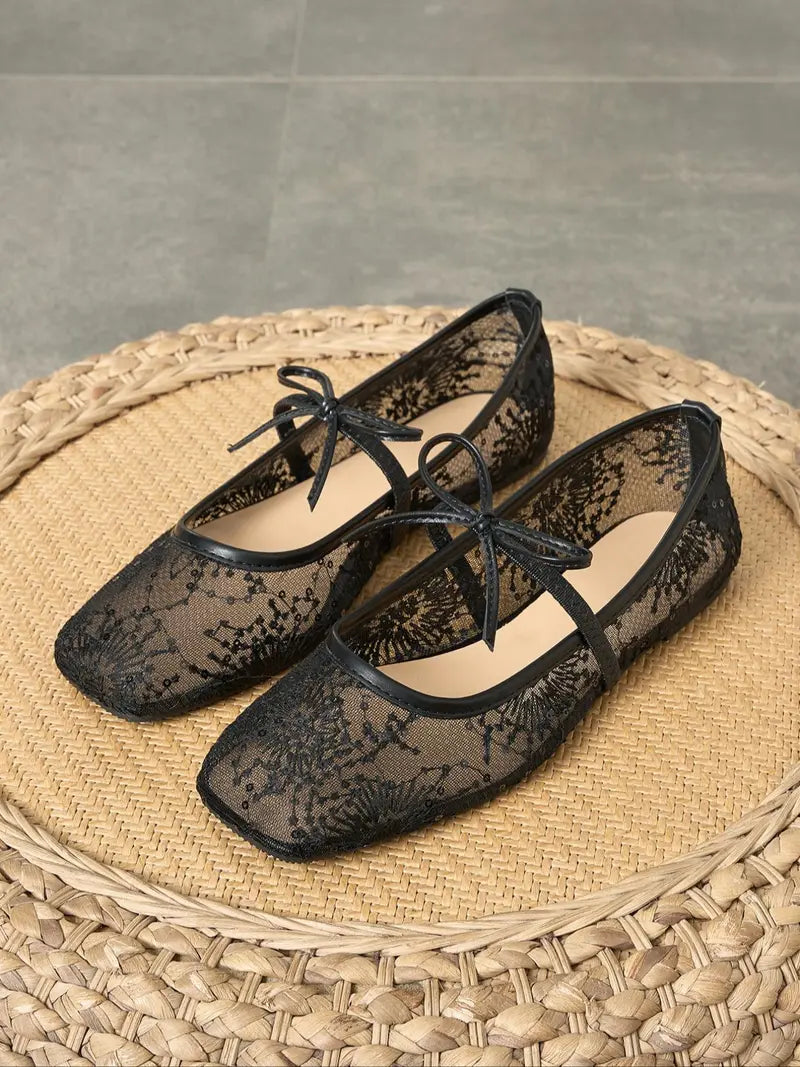 Embroidered Mesh Ballet Flats
