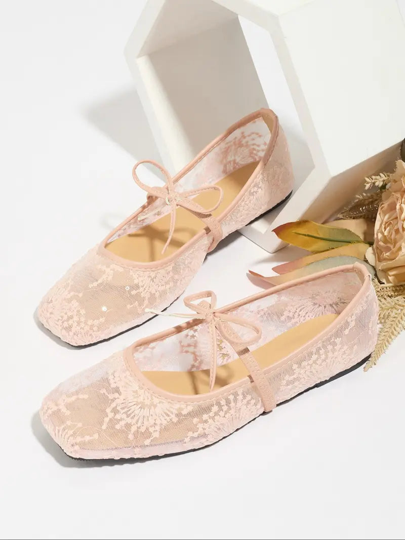 Embroidered Mesh Ballet Flats