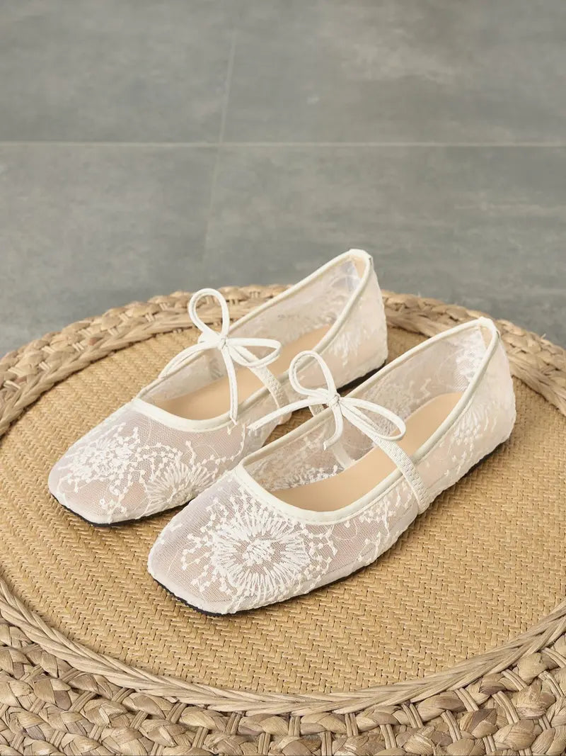 Embroidered Mesh Ballet Flats