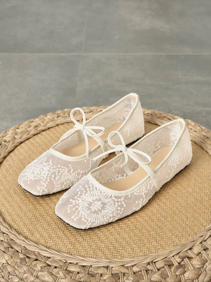 Embroidered Mesh Ballet Flats