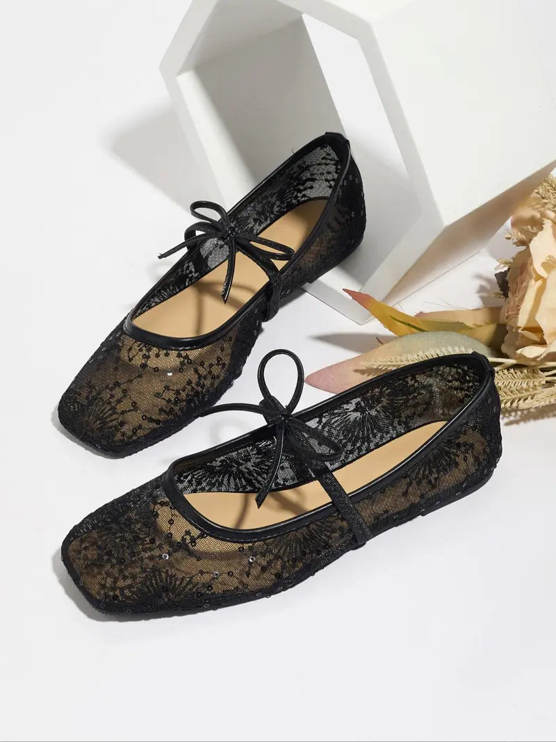 Embroidered Mesh Ballet Flats