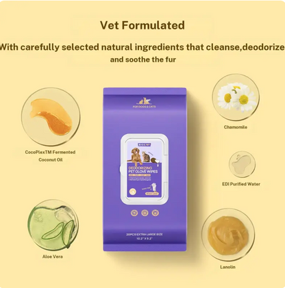 Hypoallergenic No-Rinse Dog Grooming Wipes (20 Pack) - Coconut Scent