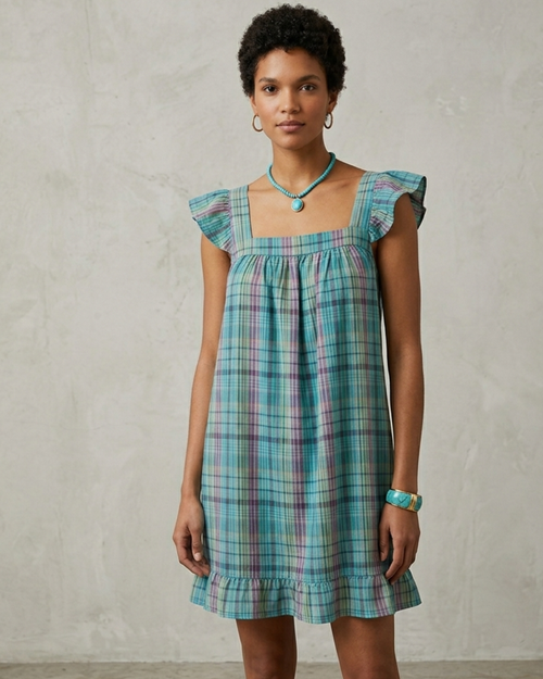 Vintage Ocean Plaid Mini Dress