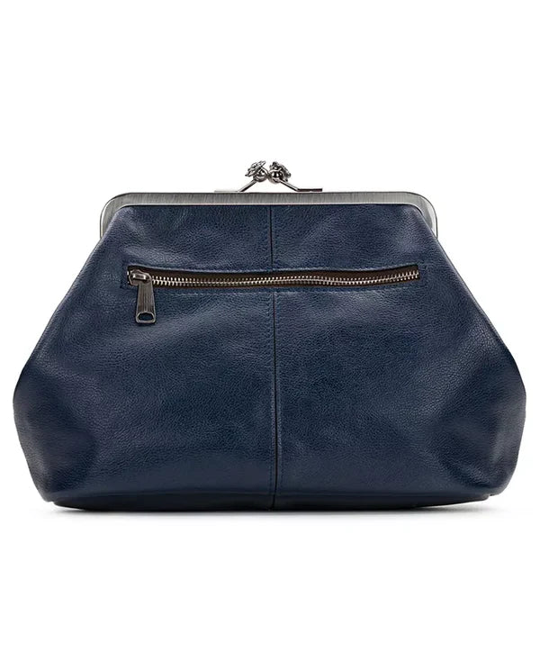 Kiss-lock Closure Adorned Leather Bag