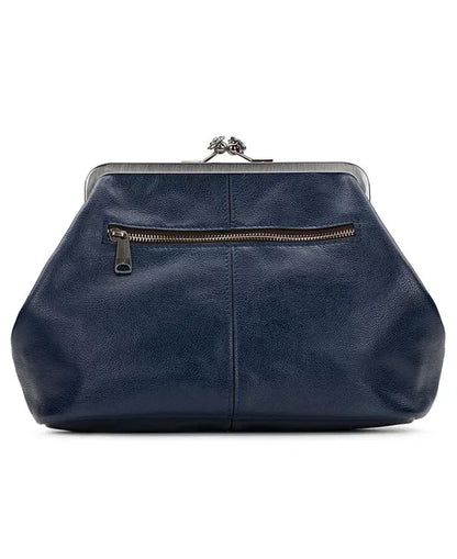 Kiss-lock Closure Adorned Leather Bag
