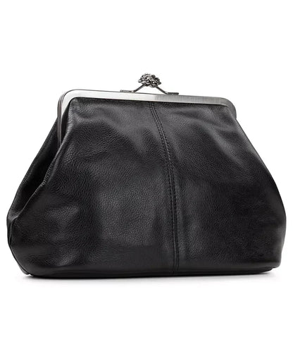 Kiss-lock Closure Adorned Leather Bag